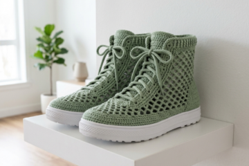 Sage Green Boho Crochet Sneaker Boots Free Pattern