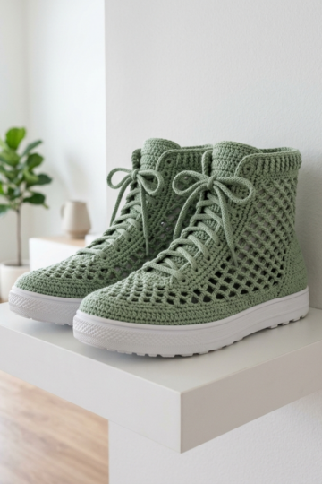 Sage Green Boho Crochet Sneaker Boots Free Pattern