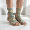 Sage Green Crochet Sandals on White Marble Free Pattern
