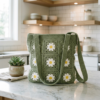 Sage Green Daisy Granny Tote Free Crochet Pattern