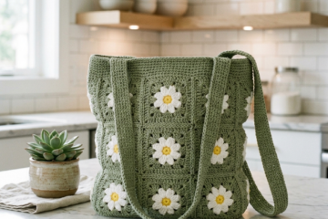 Sage Green Daisy Granny Tote Free Crochet Pattern