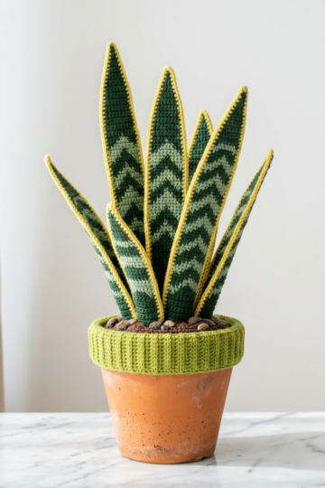 Snake Plant Amigurumi in Terracotta Pot Free Crochet Pattern