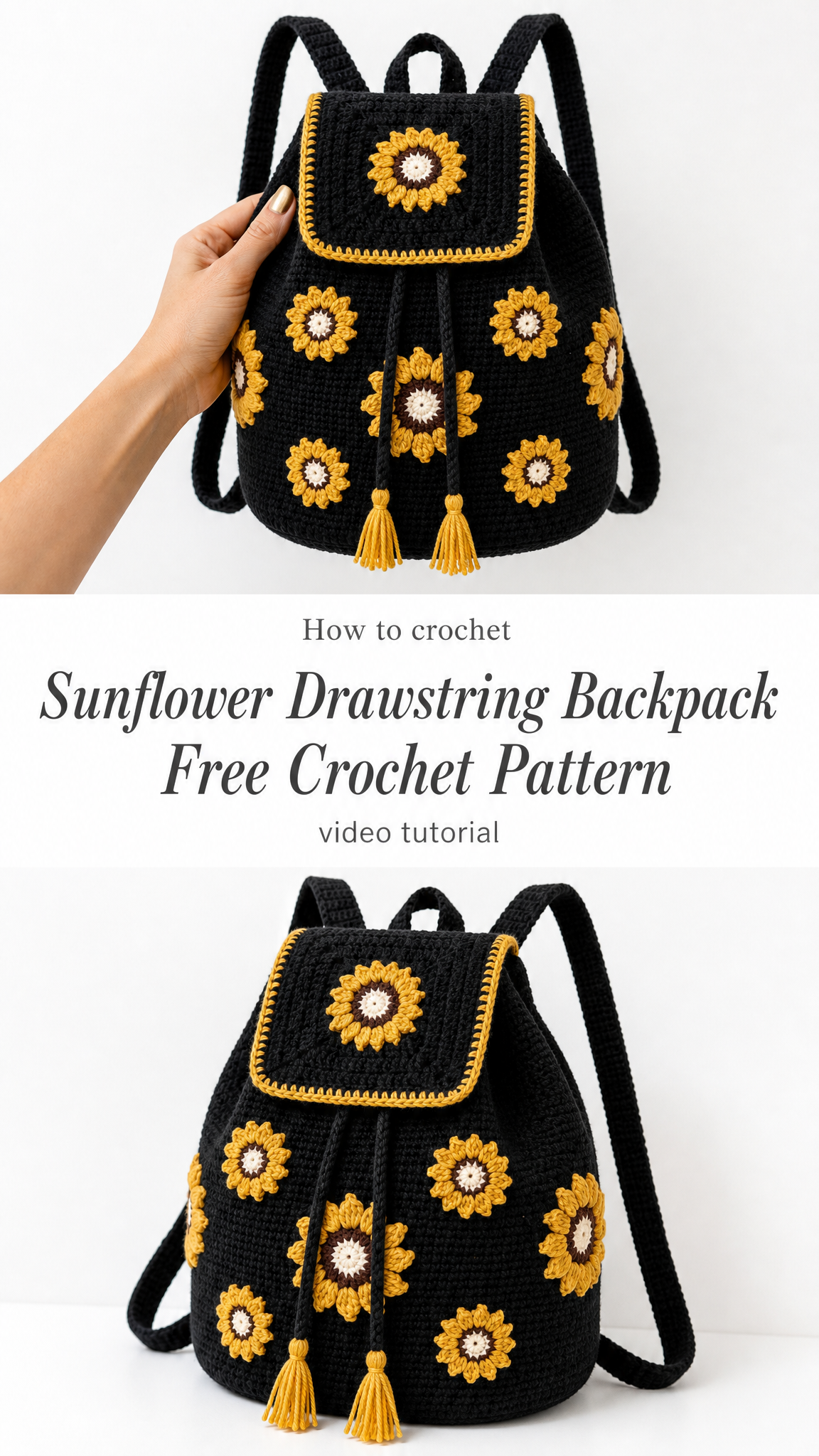 Sunflower Drawstring Backpack Free Crochet Pattern