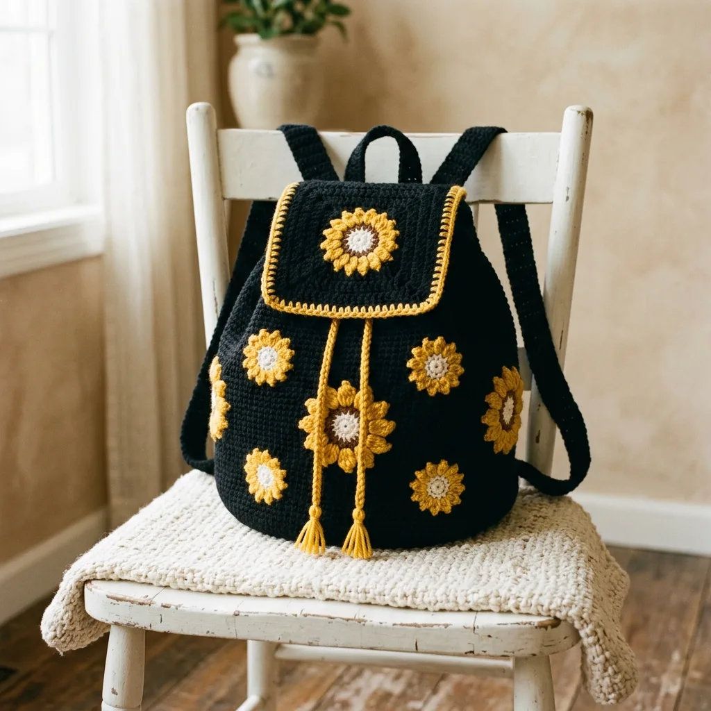 Sunflower Drawstring Backpack Free Crochet Pattern