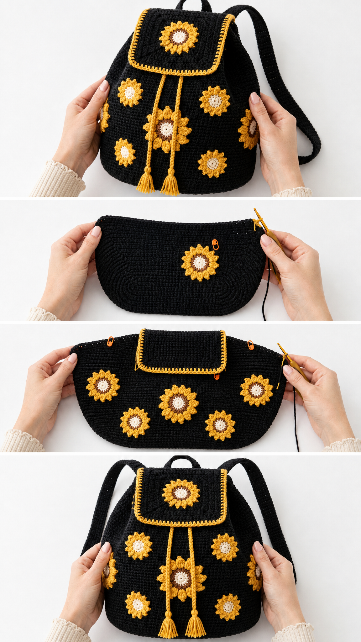 Sunflower Drawstring Backpack Free Crochet Pattern