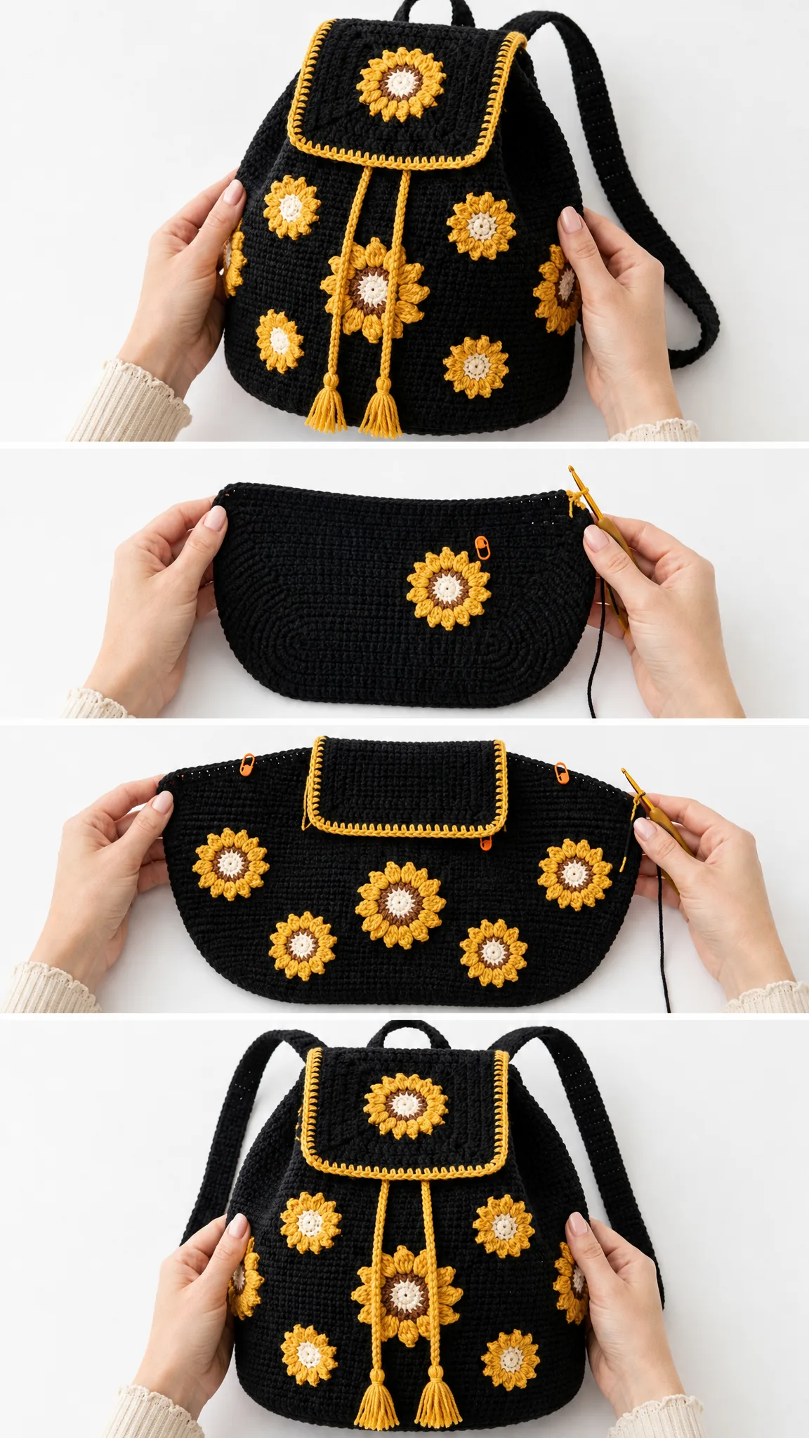 Sunflower Drawstring Backpack Free Crochet Pattern