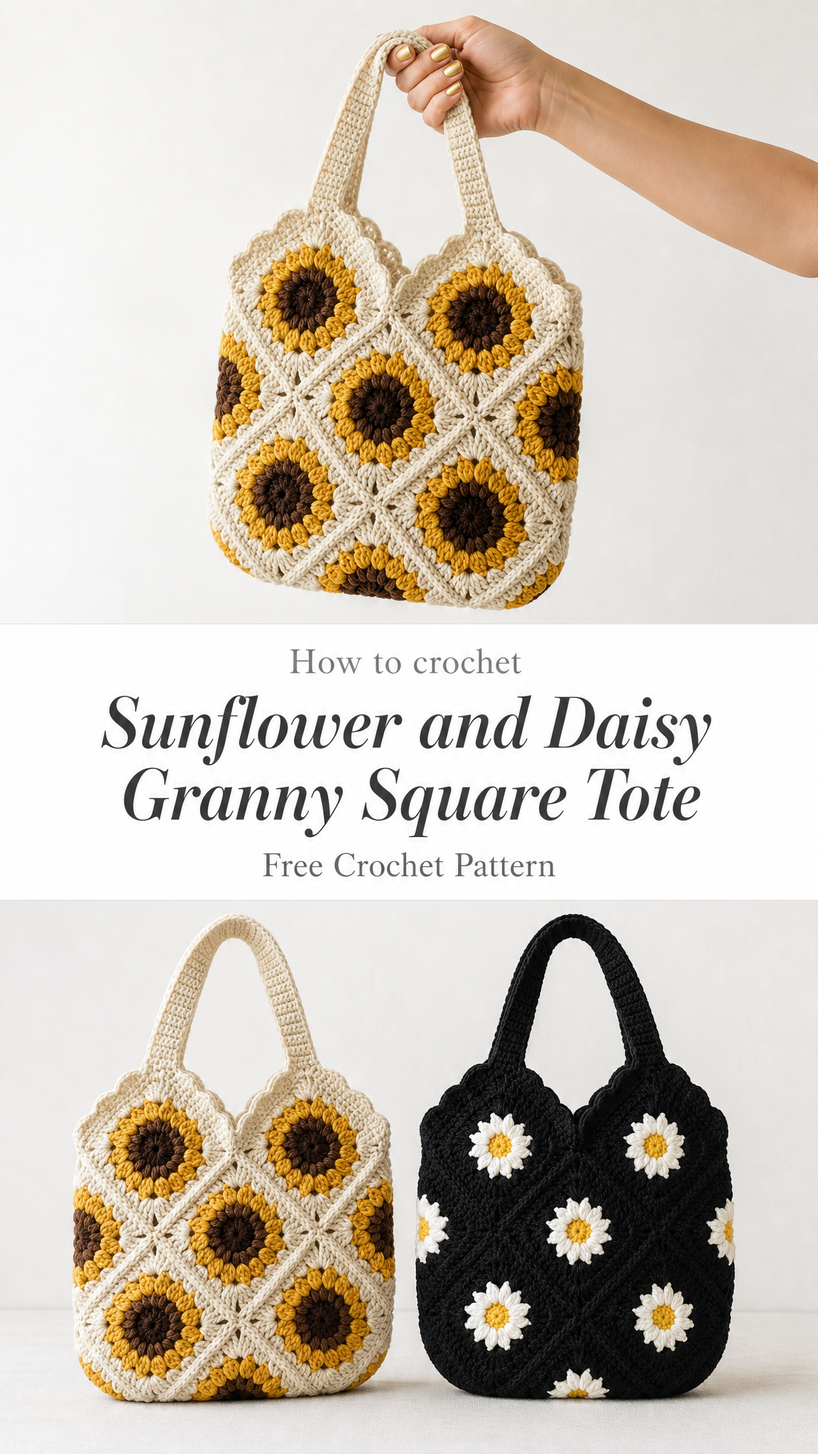 Sunflower and Daisy Granny Square Tote Free Crochet Pattern