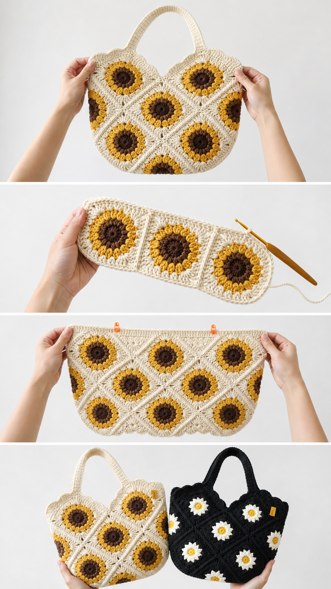 Sunflower and Daisy Granny Square Tote Free Crochet Pattern