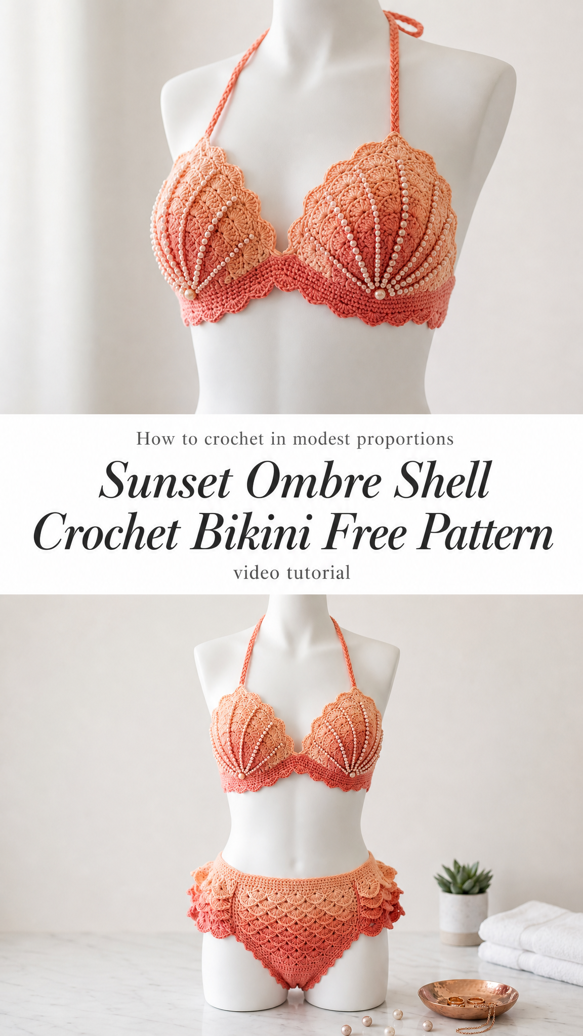 Sunset Ombre Shell Crochet Bikini Free Pattern