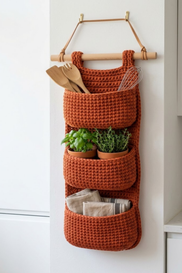 Terracotta Boho Kitchen Wall Basket Free Crochet Pattern