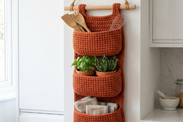 Terracotta Boho Kitchen Wall Basket Free Crochet Pattern