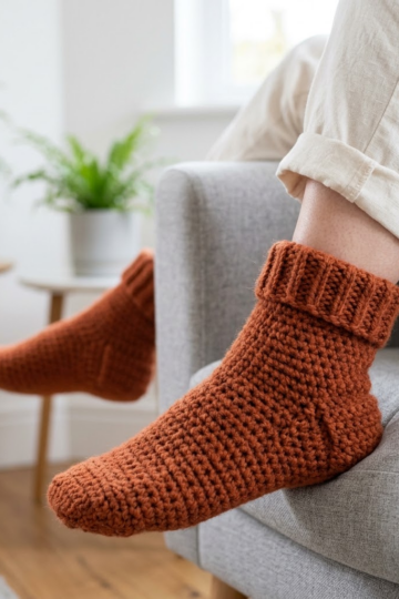 Terracotta Warm Cabin Socks Free Crochet Pattern