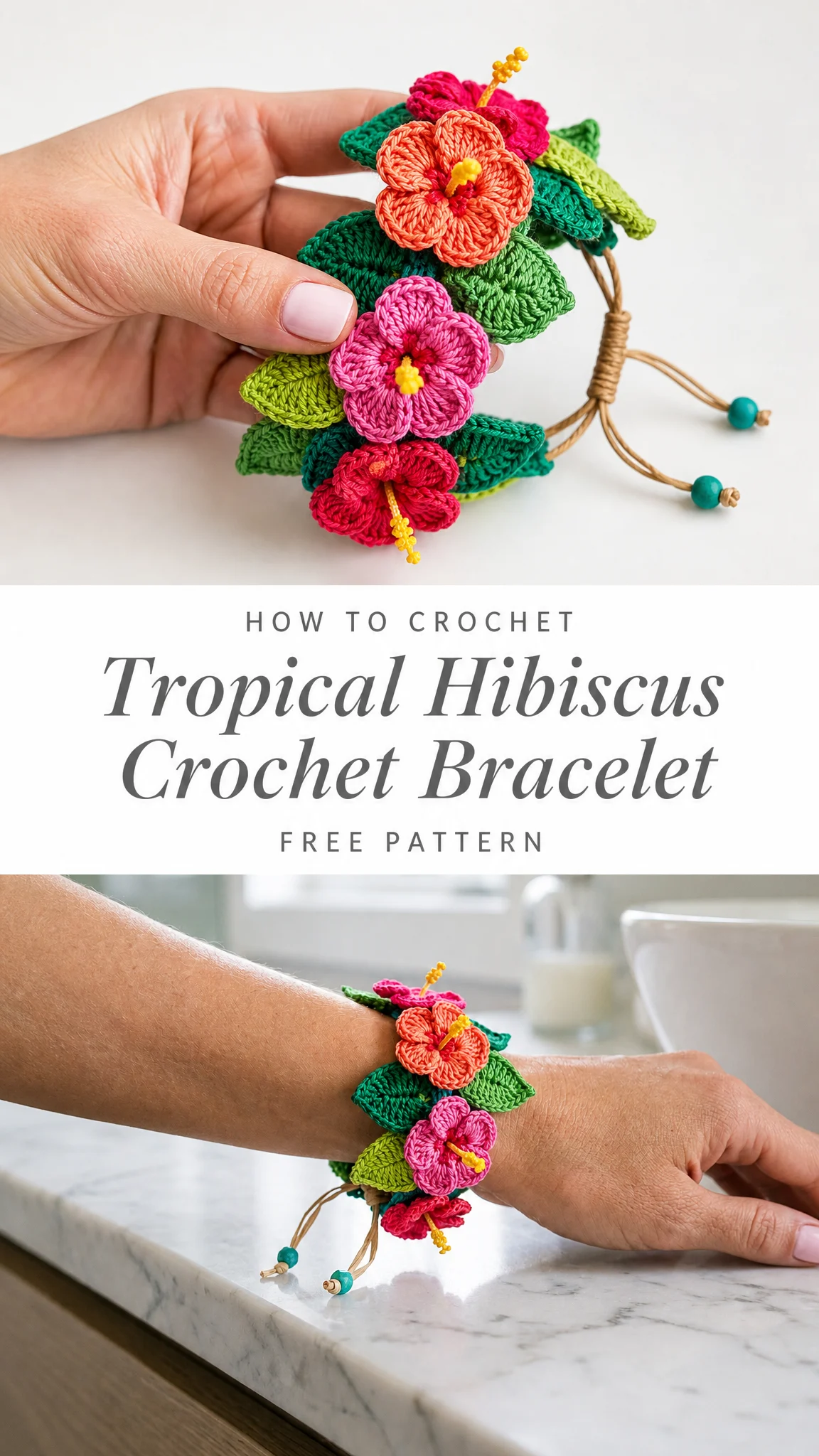 Tropical Hibiscus Crochet Bracelet Free Pattern