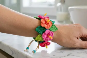 Tropical Hibiscus Crochet Bracelet Free Pattern