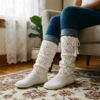 White Lace Slouchy Crochet Boots Free Crochet Pattern