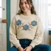 3D Floral Appliqué Cream Sweater Free Crochet Pattern