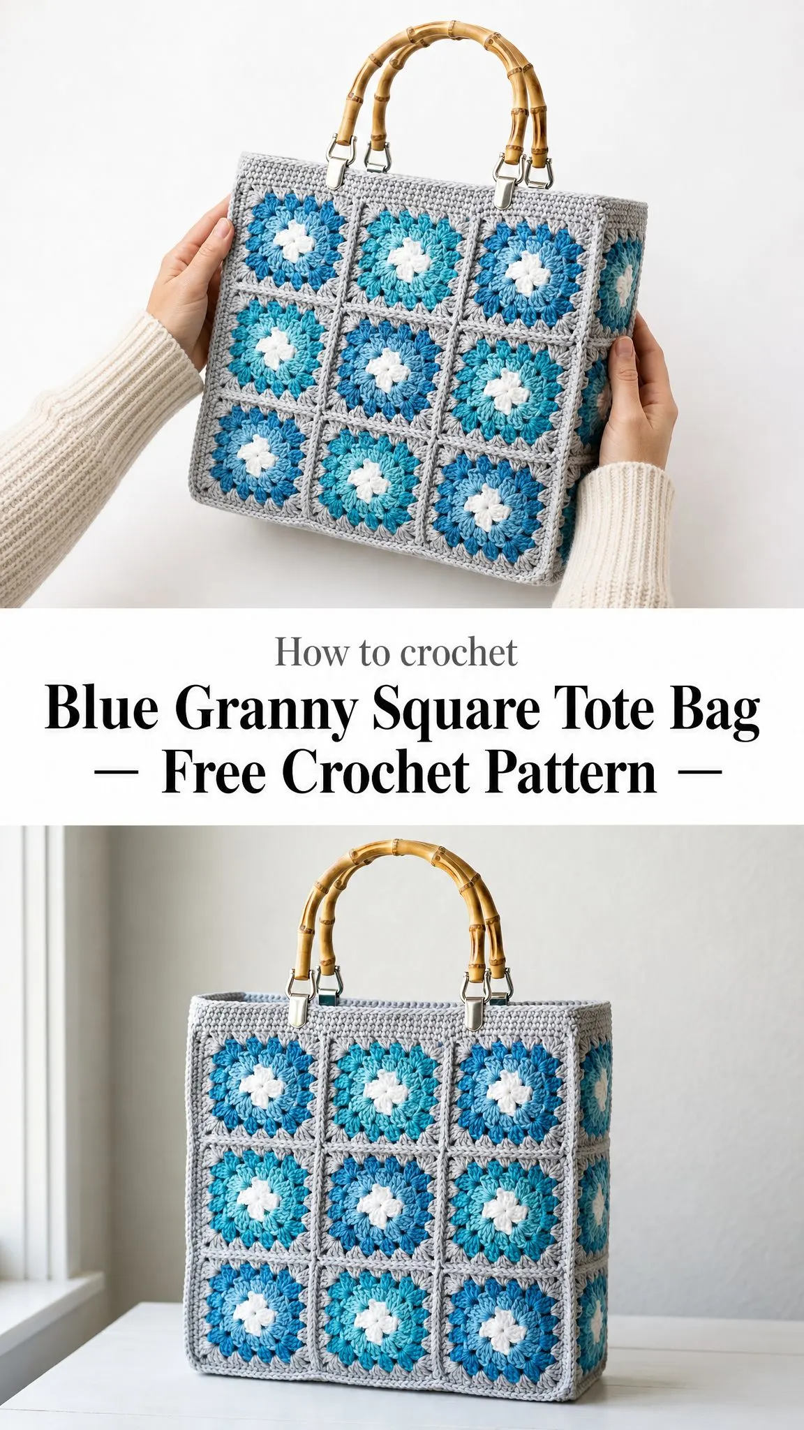 Blue Granny Square Tote Bag Free Crochet Pattern