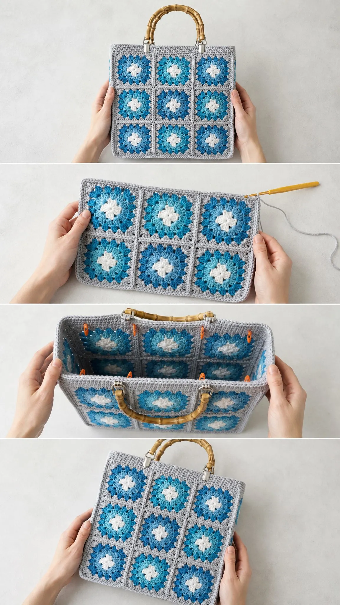 Blue Granny Square Tote Bag Free Crochet Pattern