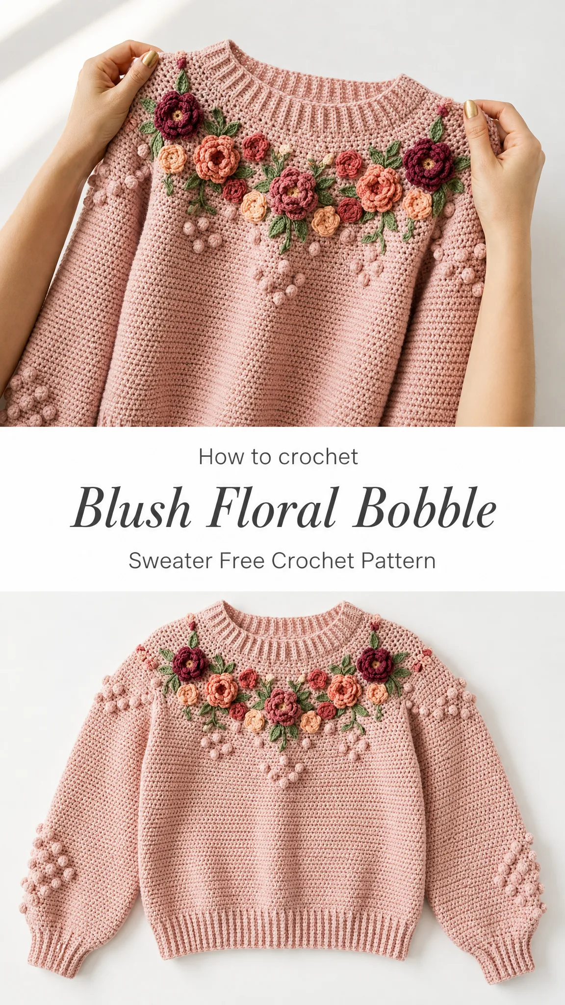 Blush Floral Bobble Sweater Free Crochet Pattern
