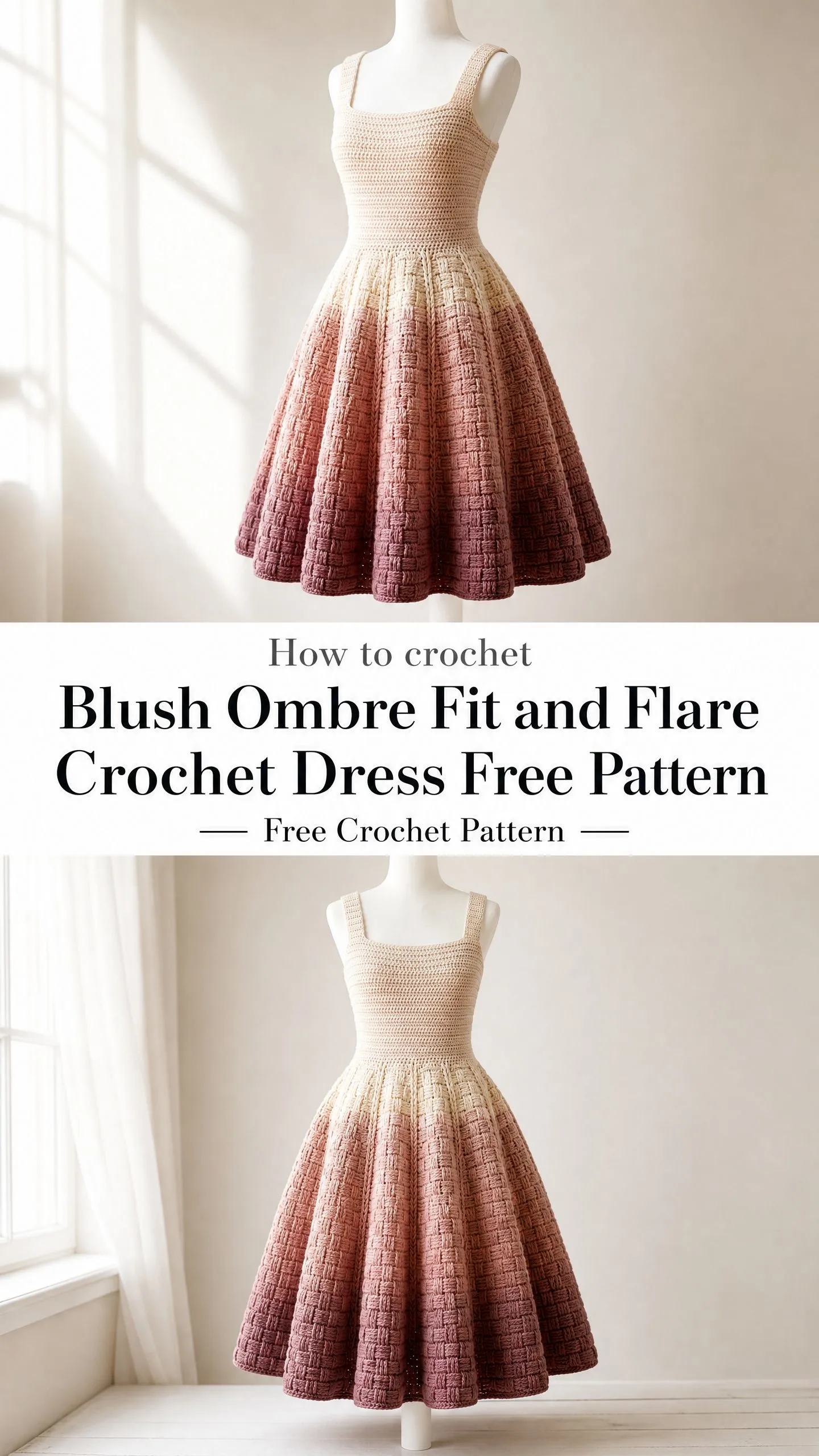 Blush Ombre Fit and Flare Crochet Dress Free Pattern
