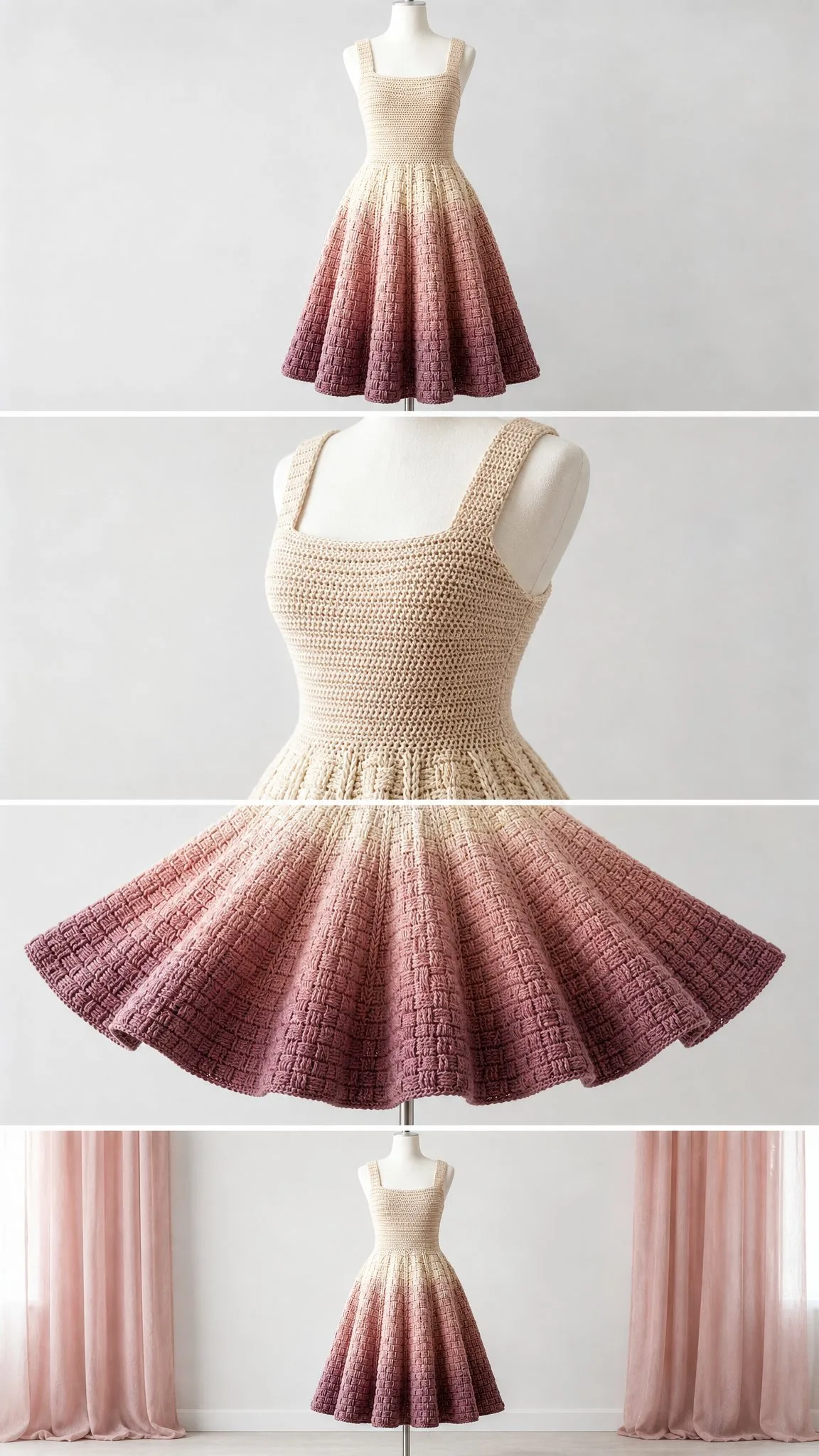Blush Ombre Fit and Flare Crochet Dress Free Pattern