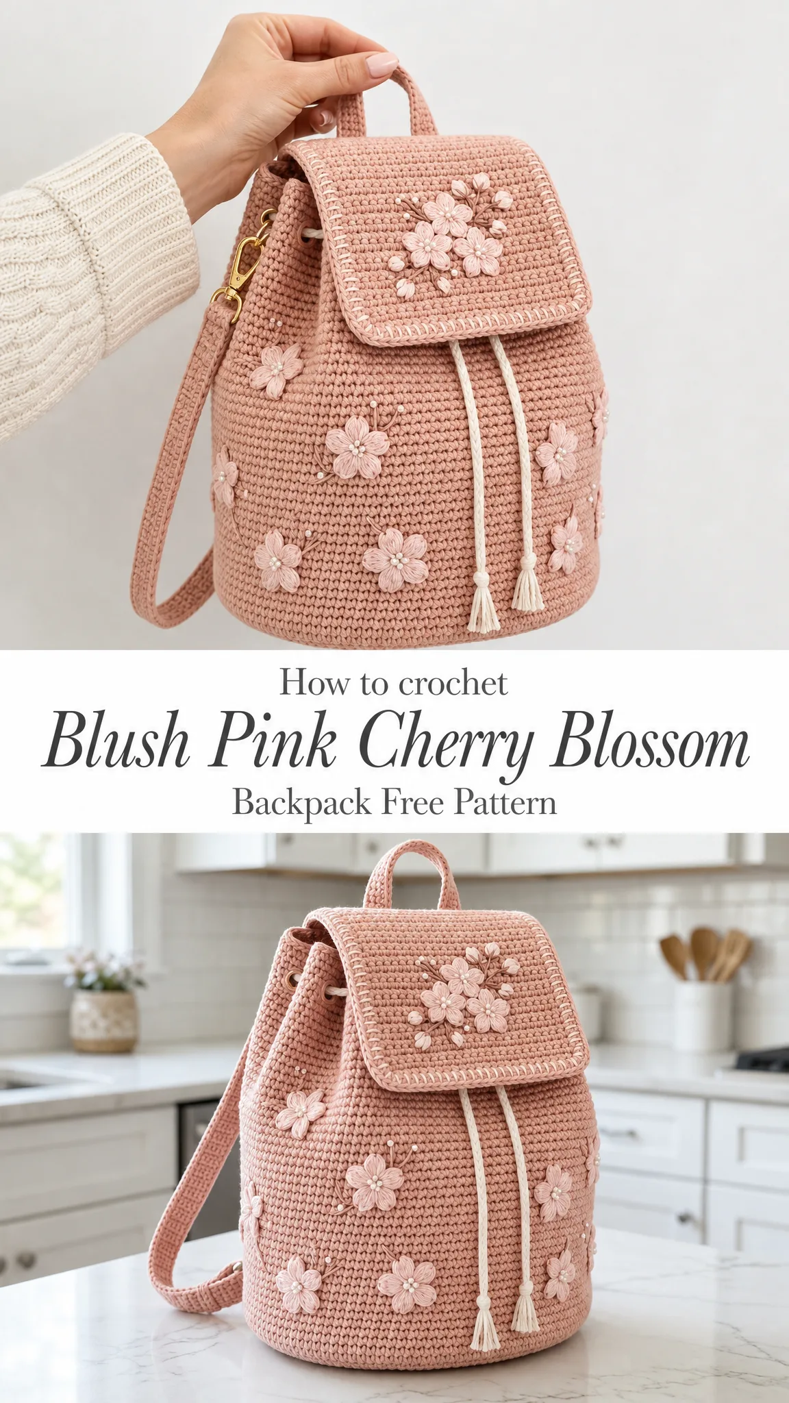 Blush Pink Cherry Blossom Backpack Free Pattern