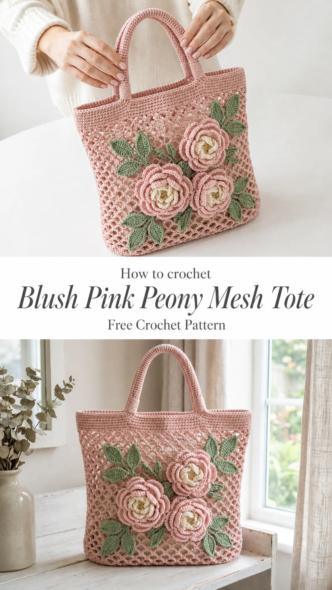 Blush Pink Peony Mesh Tote Free Crochet Pattern
