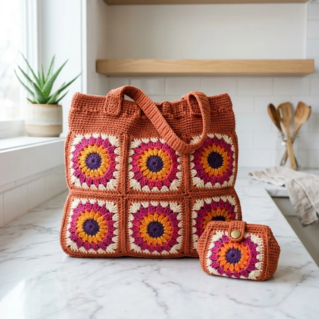 Bohemian Sunset Granny Square Tote Free Crochet Pattern