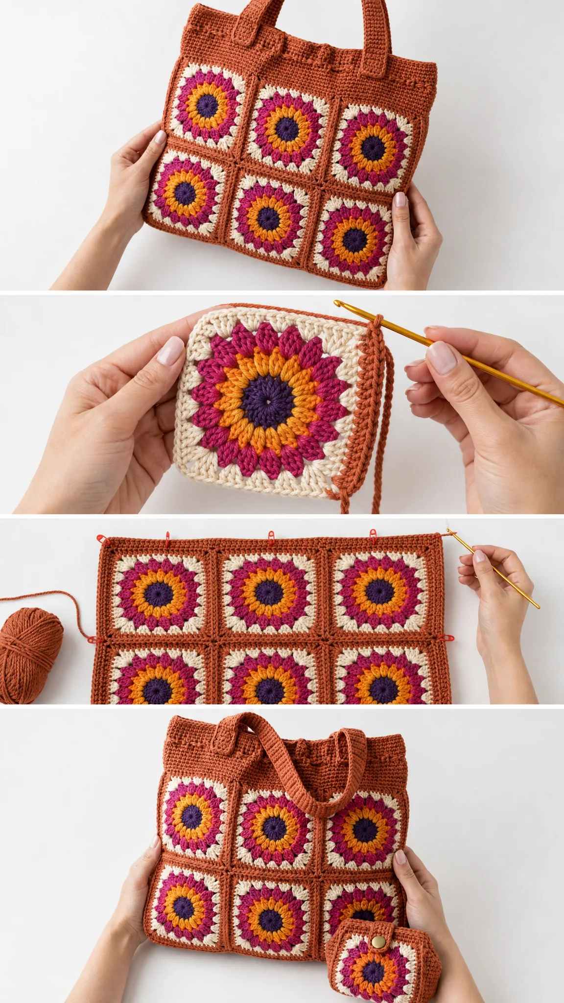 Bohemian Sunset Granny Square Tote Free Crochet Pattern