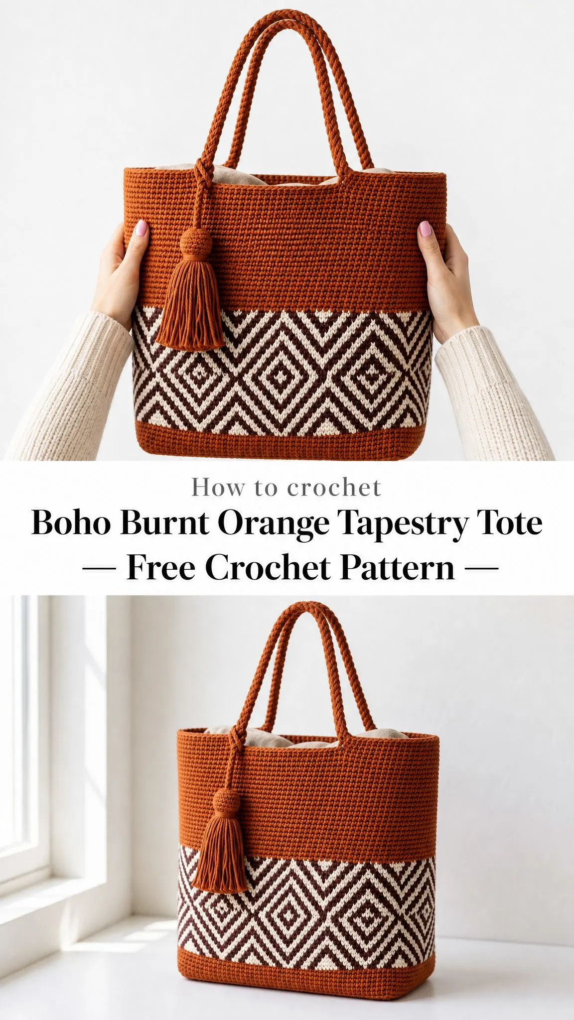 Boho Burnt Orange Tapestry Tote Free Crochet Pattern