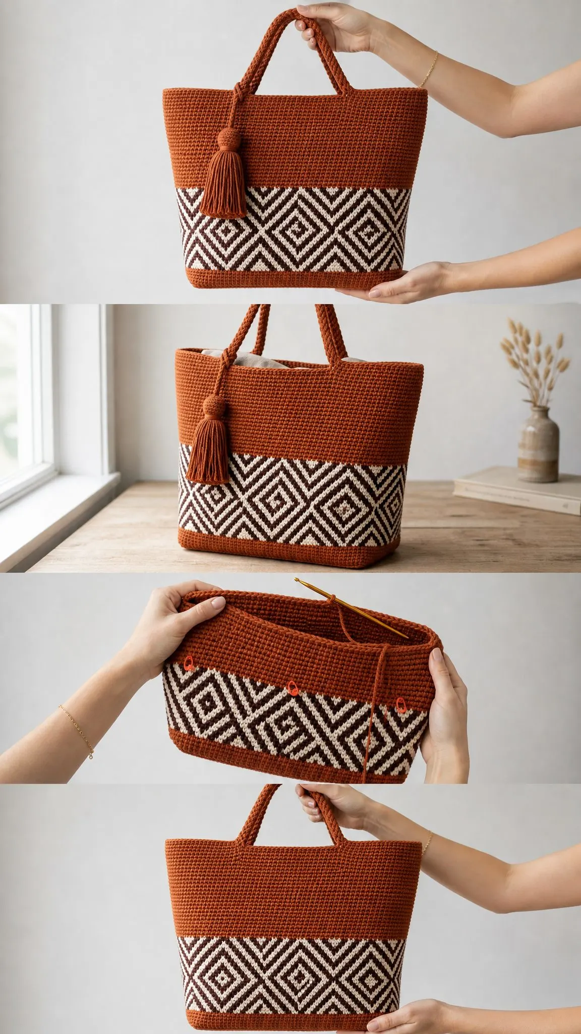 Boho Burnt Orange Tapestry Tote Free Crochet Pattern
