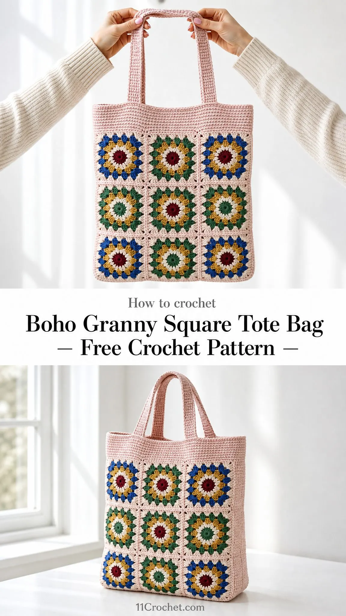Boho Granny Square Tote Bag Free Crochet Pattern