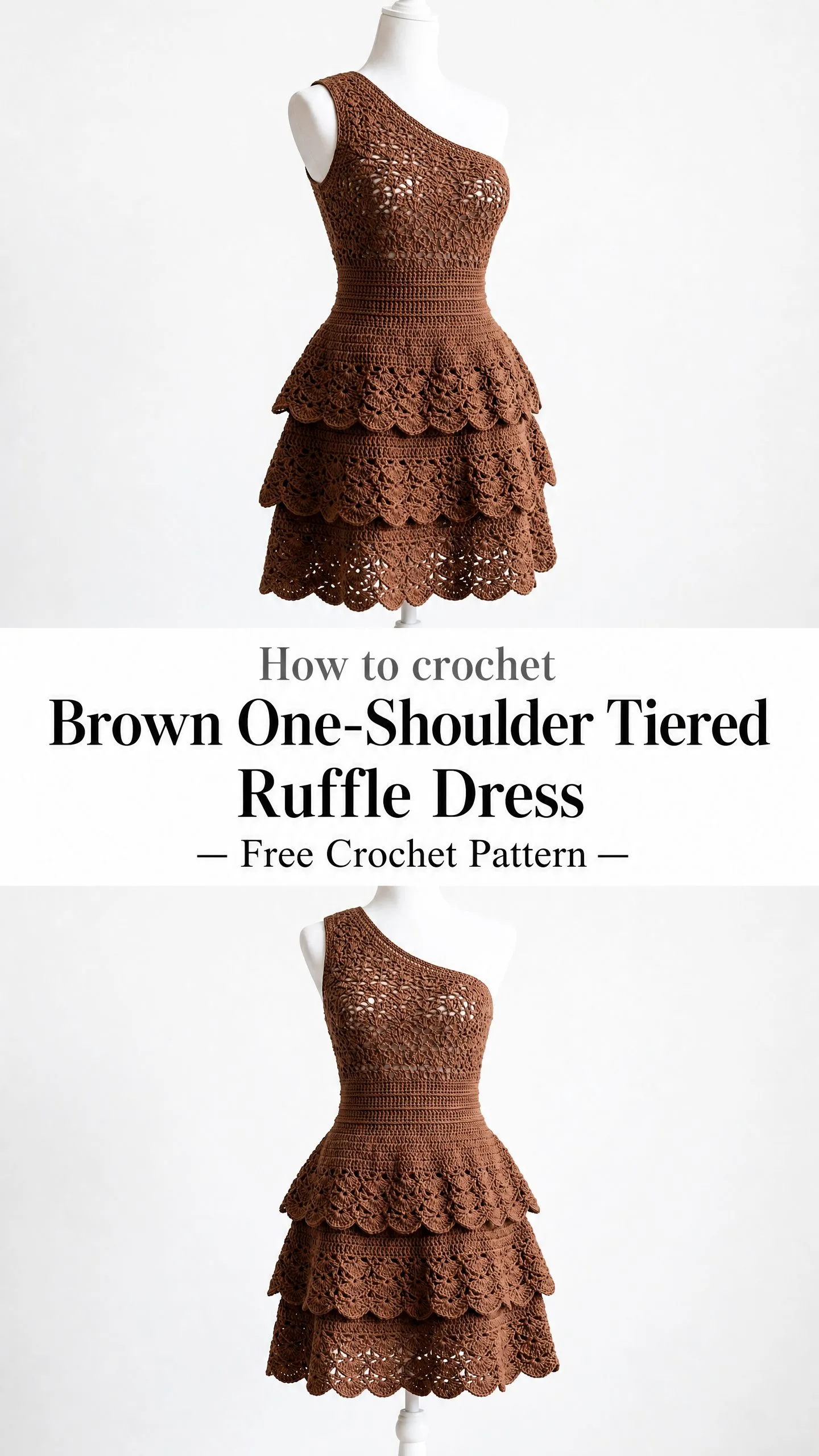Brown One-Shoulder Tiered Ruffle Dress Free Crochet Pattern