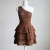 Brown One-Shoulder Tiered Ruffle Dress Free Crochet Pattern