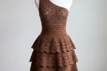 Brown One-Shoulder Tiered Ruffle Dress Free Crochet Pattern