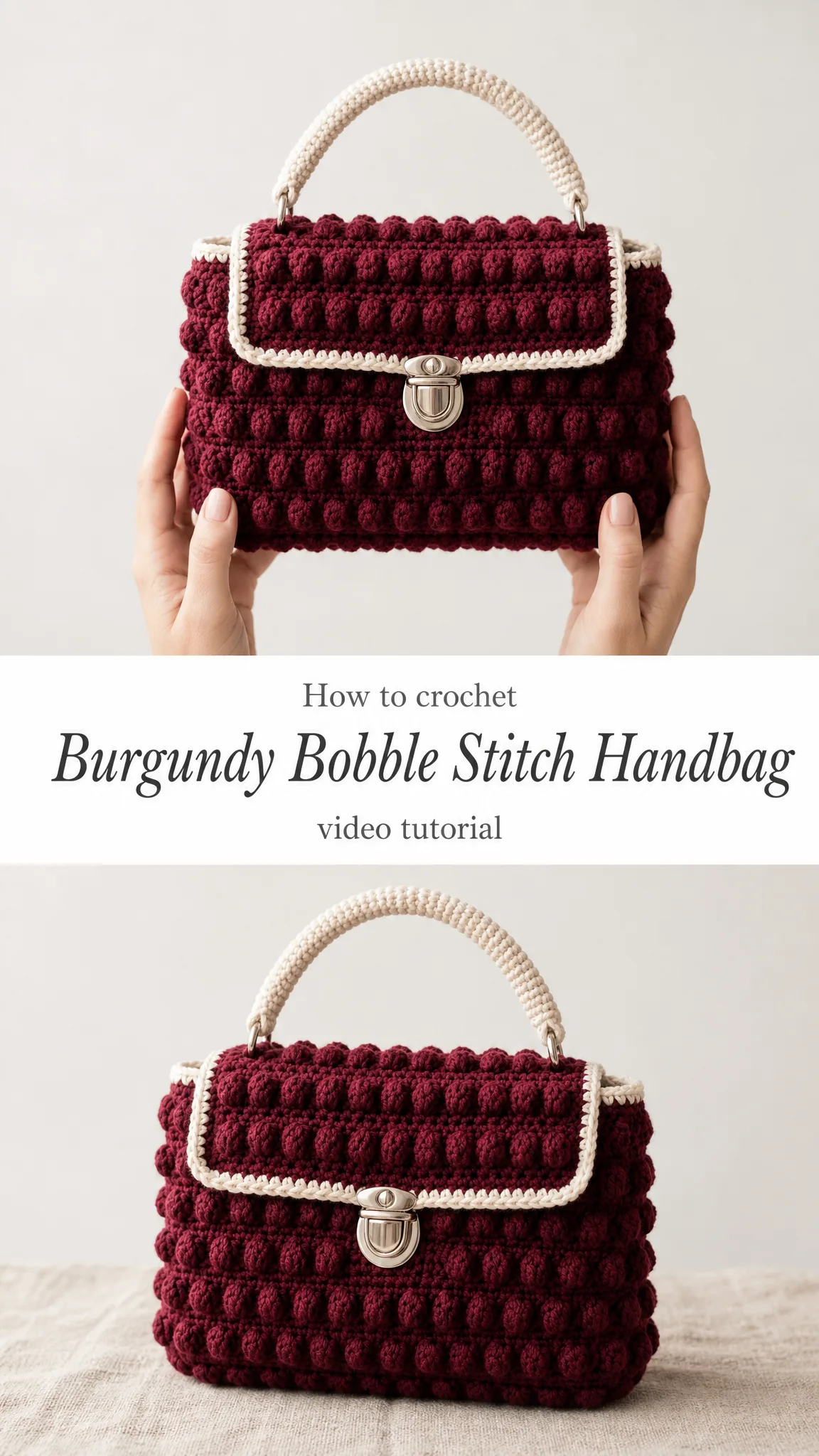 Burgundy Bobble Stitch Handbag Free Crochet Pattern