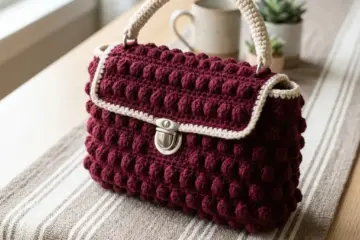 Burgundy Bobble Stitch Handbag Free Crochet Pattern