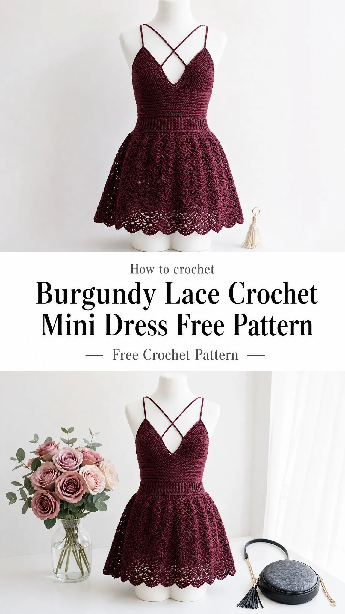 Burgundy Lace Crochet Mini Dress Free Pattern