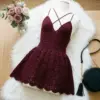 Burgundy Lace Crochet Mini Dress Free Pattern