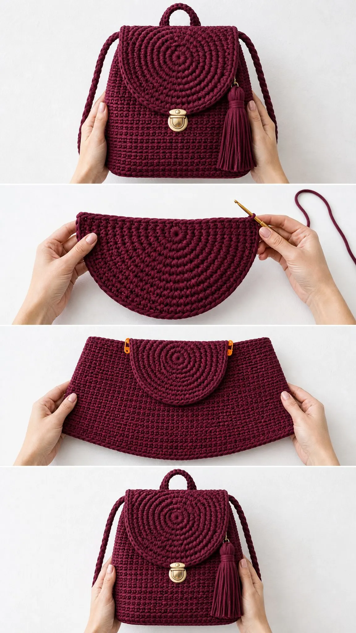 Burgundy T-Shirt Yarn Backpack Free Crochet Pattern