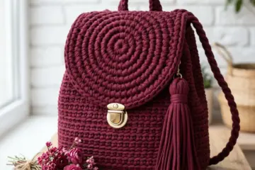 Burgundy T-Shirt Yarn Backpack Free Crochet Pattern