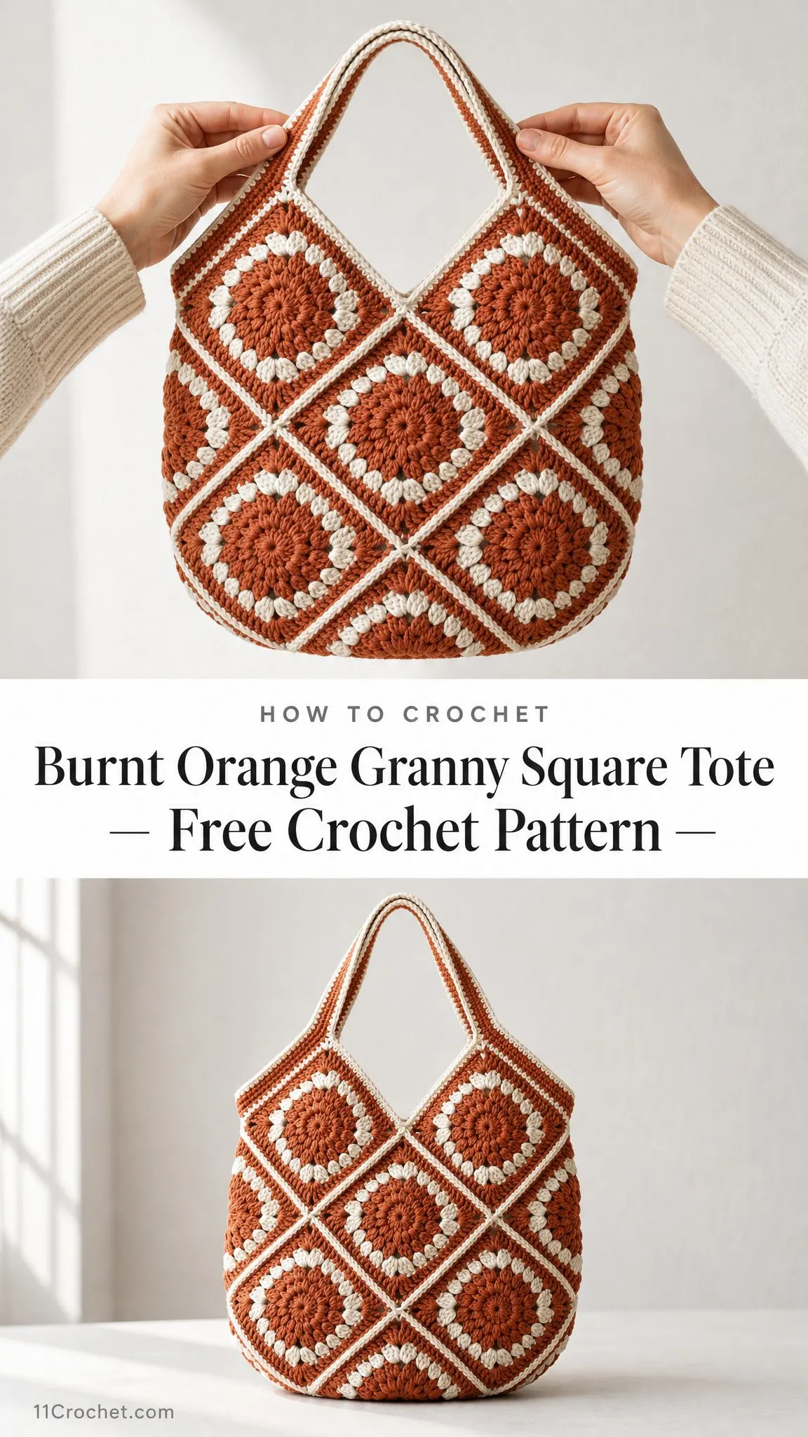 Burnt Orange Granny Square Tote Free Crochet Pattern