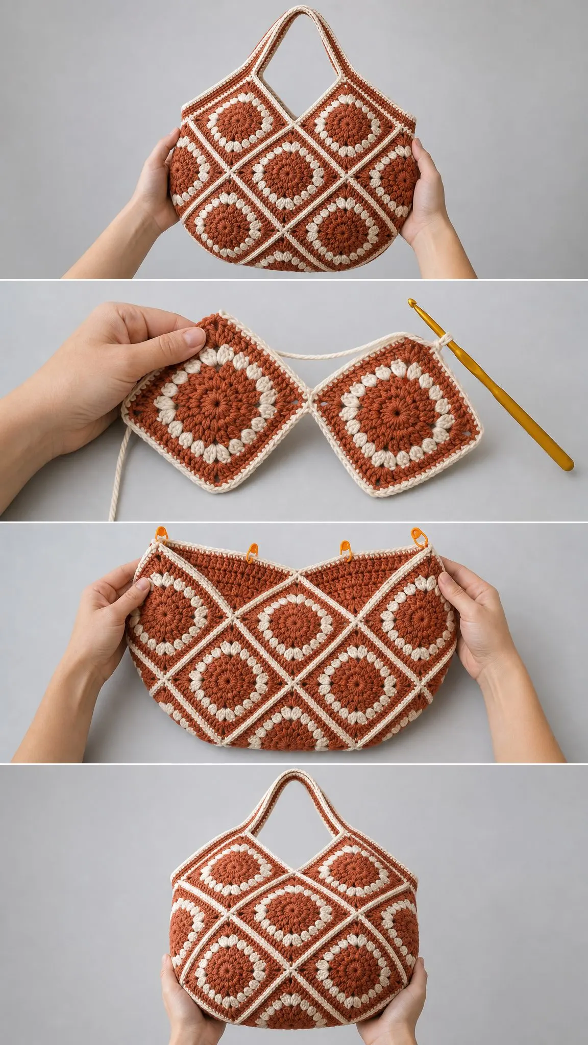 Burnt Orange Granny Square Tote Free Crochet Pattern
