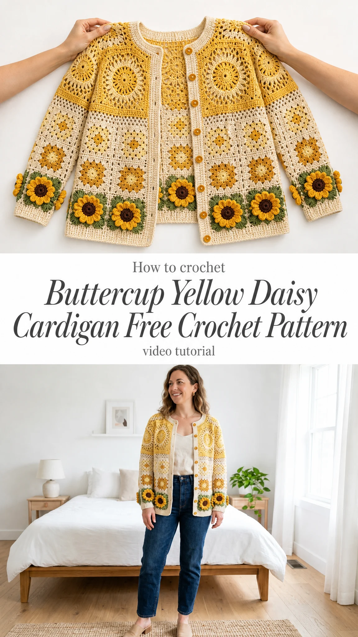 Buttercup Yellow Daisy Cardigan Free Crochet Pattern