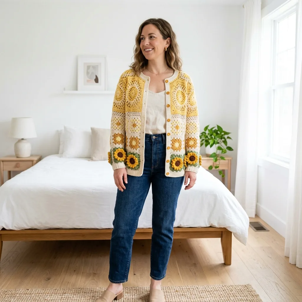 Buttercup Yellow Daisy Cardigan Free Crochet Pattern