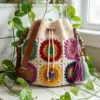 Colorful Granny Square Drawstring Bag Free Crochet Pattern