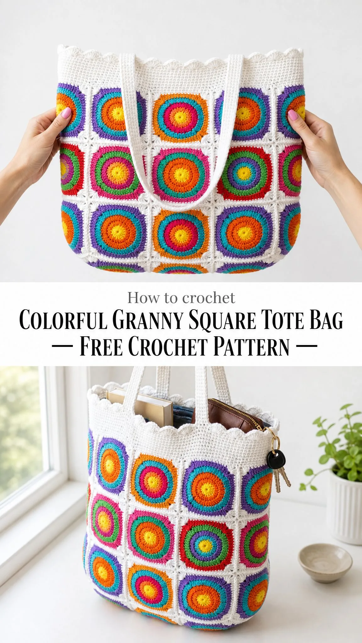 Colorful Granny Square Tote Bag Free Crochet Pattern