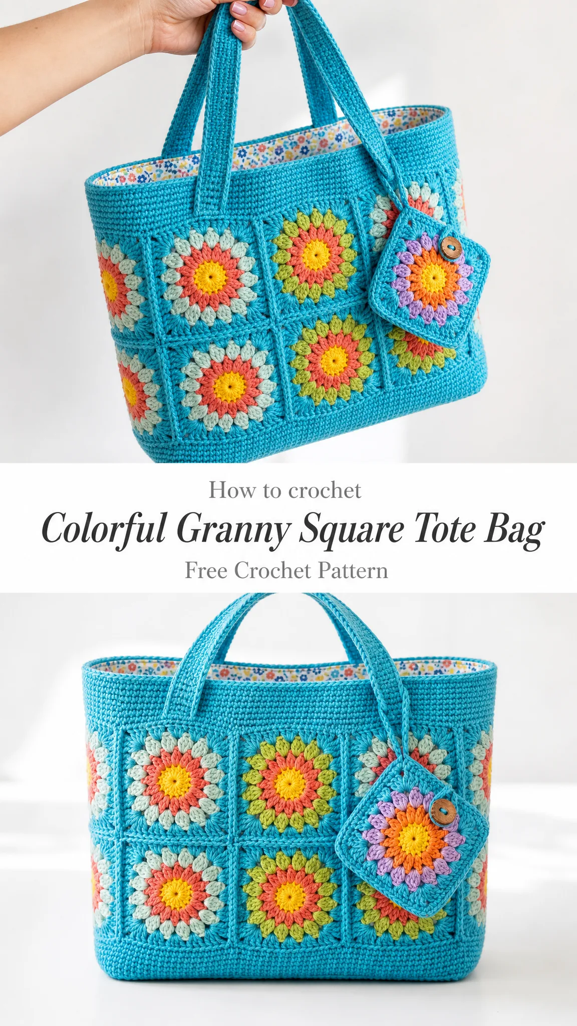 Colorful Granny Square Tote Bag Free Crochet Pattern