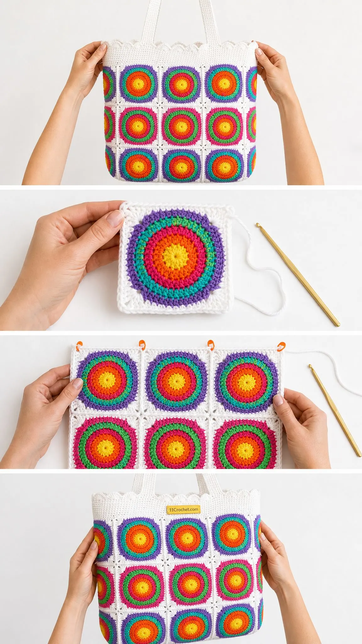 Colorful Granny Square Tote Bag Free Crochet Pattern