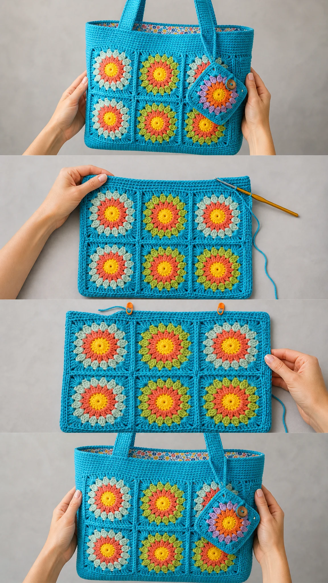 Colorful Granny Square Tote Bag Free Crochet Pattern